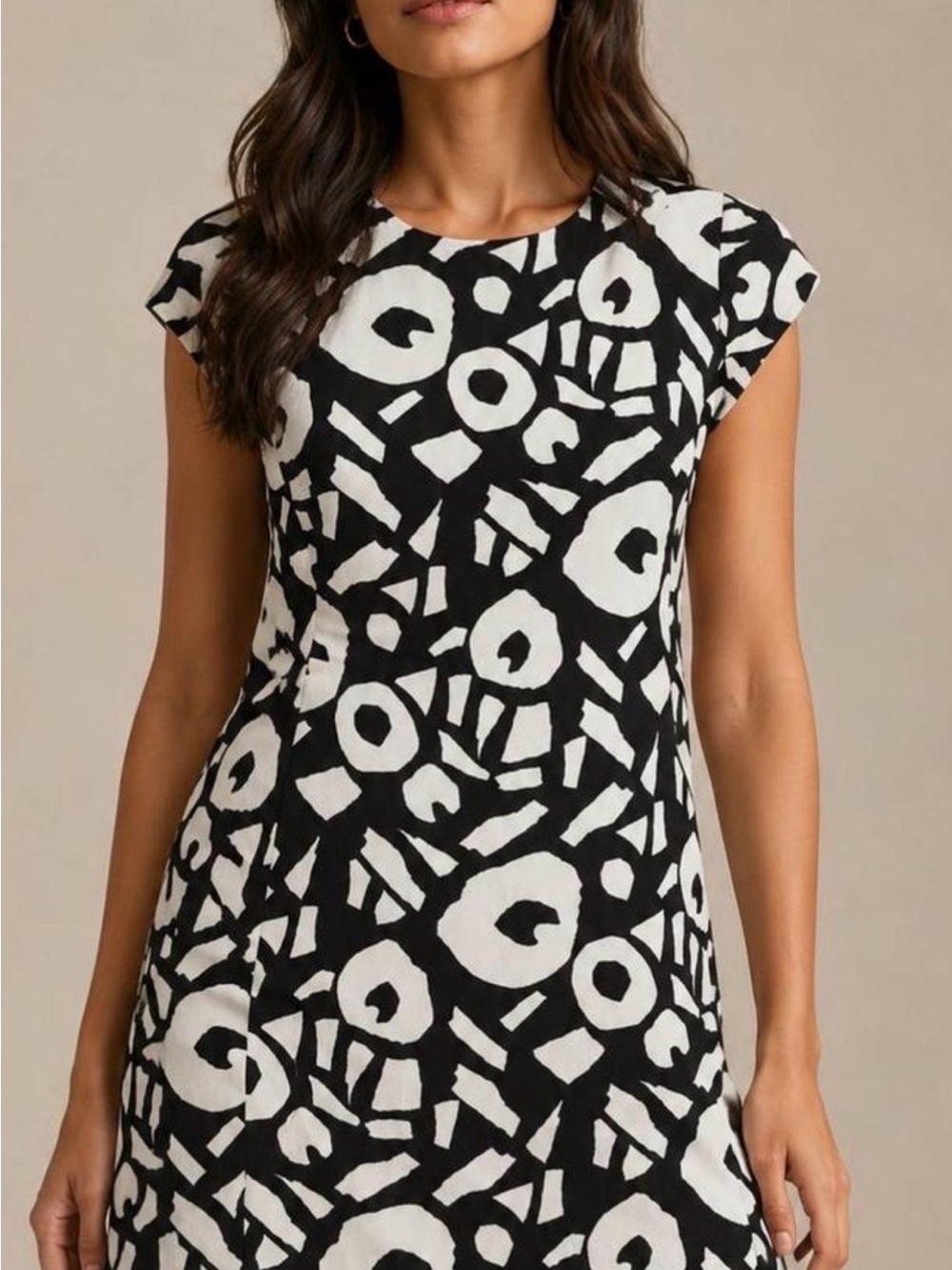 Ann Taylor Loft Black & White Abstract Print Cap-Sleeve Dress sz 0P